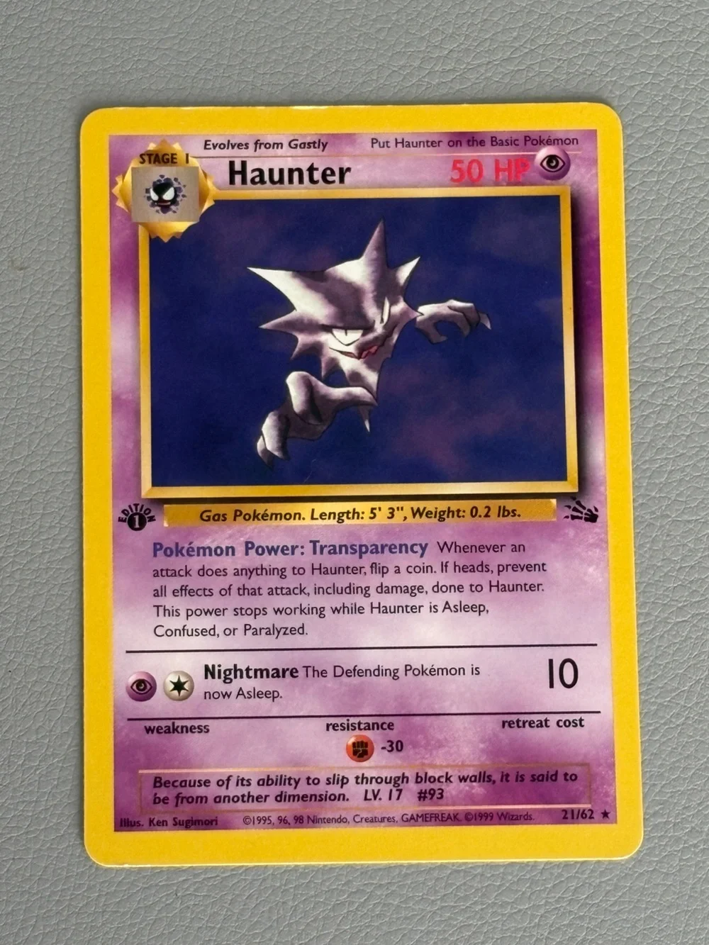 Pokémon Haunter 21/62 Fossil 1st Edition Non-Holo Vintage WOTC 1999
